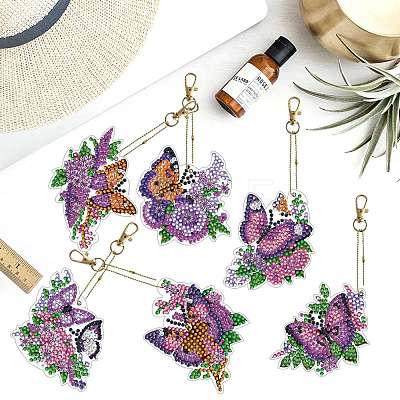 6Pcs Butterfly DIY Diamond Painting Keychain Kit PW-WG95088-01-1