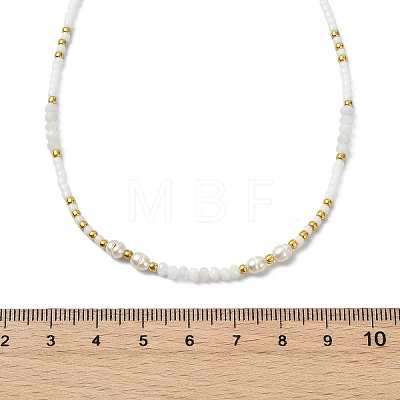 Boho Natural Cultured Freshwater Pearl & Round Seed Beaded Braided Necklaces for Women NJEW-JN06187-01-1