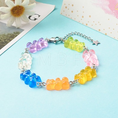 Bear Resin Link Bracelets BJEW-JB06483-1