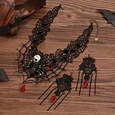 Alloy & Acrylic & PVC Lace Pendant Necklaces & Dangle Earrings FS-WGF8B70-02-1