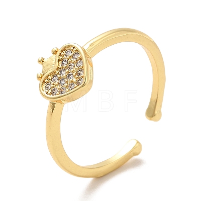 Clear Cubic Zirconia Heart with Crown Open Cuff Ring KK-H434-16G-1