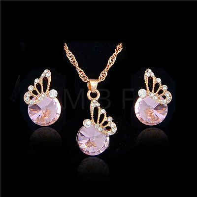 Butterfly & Flat Round Alloy Rhinestone Pendant Necklaces & Stud Earrings FS-WG892EC-01-1