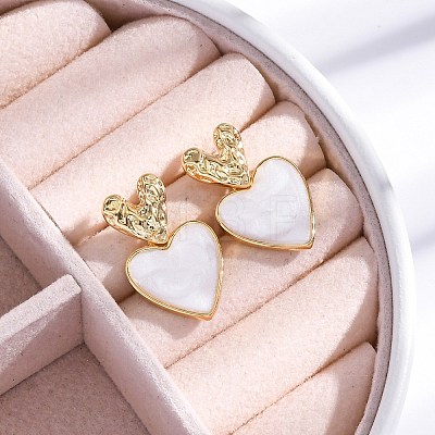 Rack Plating Heart Brass Stud Earrings for Women EJEW-C125-26G-1