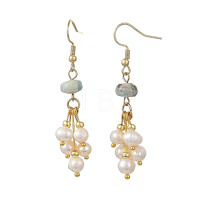Natural Larimar and Natural Cultured Freshwater Pearl Dangle Earrings EJEW-JE07397-1