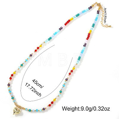 Beach Colorful Glass Beaded Alloy Heart Pendant Necklaces for Women NM2683-1