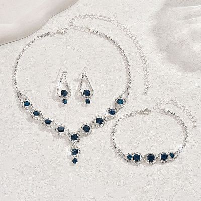 Teardrop Brass Rhinestone Necklaces & Link Bracelets & Stud Earring Sets FS-WGE0FD5-06-1
