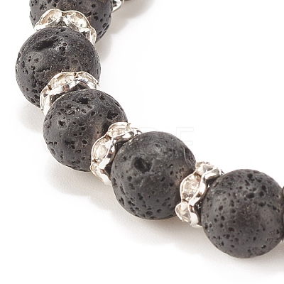 Natural Lava Rock Stretch Bracelet with Crystal Rhinestone Beads BJEW-JB08191-01-1