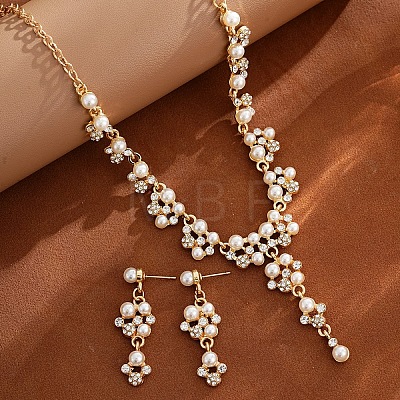 Alloy Rhinestone & Imitation Pearl Necklace and Earrings Sets for Women WG9335D-02-1