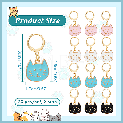 Alloy Enamel Cat Head Pendant Locking Stitch Markers HJEW-AB00080-1