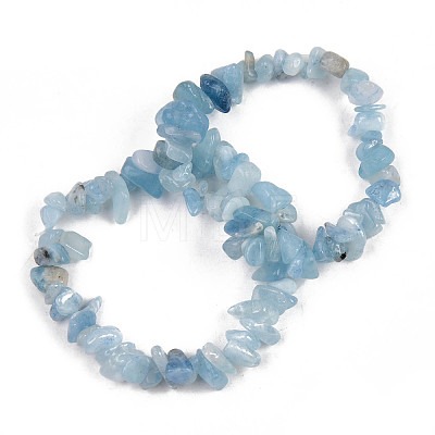 Unisex Chip Natural Aquamarine Beaded Stretch Bracelets BJEW-S143-33-1