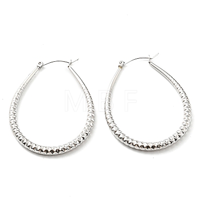 304 Stainless Steel Textured Teardrop Hoop Earrings EJEW-B023-19P-1