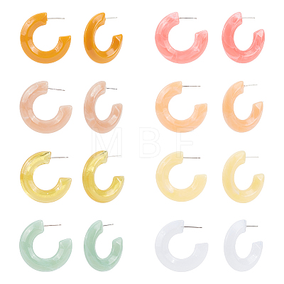 8 Pairs 8 Colors Acrylic Arch Stud Earrings EJEW-AN0003-38-1