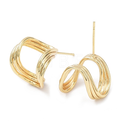 Brass Twist Wave Stud Earrings KK-C031-32G-1