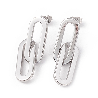304 Stainless Steel Interlocking Oval Dangle Stud Earrings for Women EJEW-E264-06-1