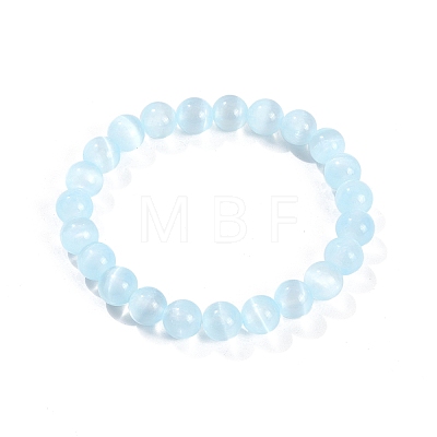 Dyed Natural Selenite Round Beaded Stretch Bracelets for Women G-U005-02G-1