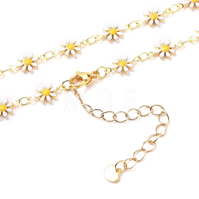 Brass Enamel Daisy Link Chain Necklaces NJEW-JN03173-1