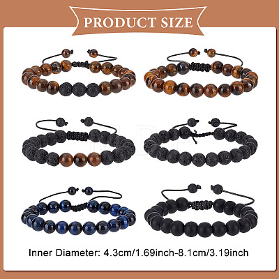 ANATTASOUL 6Pcs 5 Style Natural Lava Rock & Tiger Eye & Synthetic Agate Braided Bead Bracelets Set BJEW-AN0001-12-1