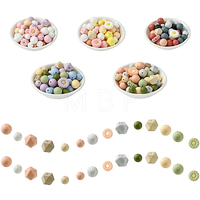 48Pcs 14 Styles Food Grade Eco-Friendly Silicone Focal Beads DIY-YW0008-83A-1