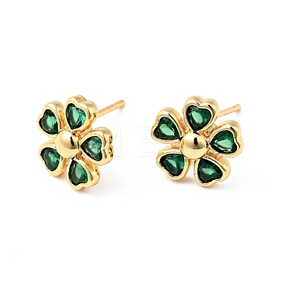 Rack Plating Brass Cubic Zirconia Stud Earrings for Women EJEW-G311-07G-1