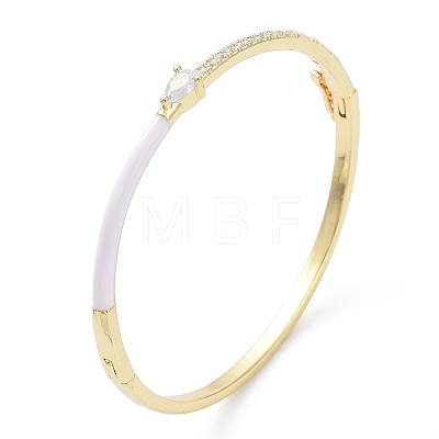 Enamel Teardrop Hinged Bangle with Cubic Zirconia BJEW-G673-01G-02-1