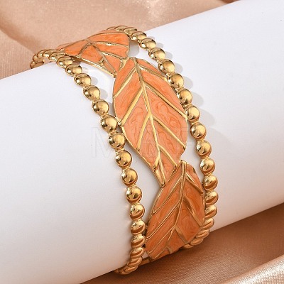 304 Stainless Steel Enamel Cuff Open Bangles for Women BJEW-F542-01G-02-1