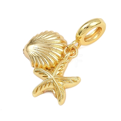 Brass Starfish Shell Shape European Dangle Charms KK-I352-22G-1