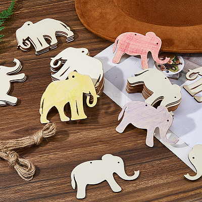 40Pcs Unfinished Blank Wooden Elephant Pendants Set for Painting Arts WOCR-FH0001-01-1