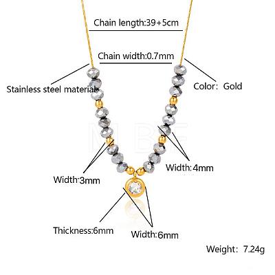 Stainless Steel Crystal Rhinestone Flat Round Pendant Glass Beaded Necklaces for Women GE4228-1-1