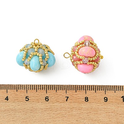 Dyed Natural Malaysia Jade & Synthetic Imperial Jasper & Glass Seed Beaded Pendants PALLOY-MZ01365-1