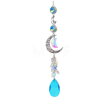 Glass Moon Hanging Suncatcher Pendant Decoration DJEW-PW0008-10E-1