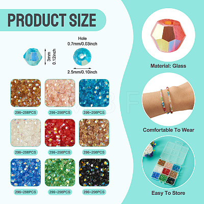 18 Strands 9 Colors AB Color Plated Transparent Glass Beads Strands GLAA-TA0004-44-1
