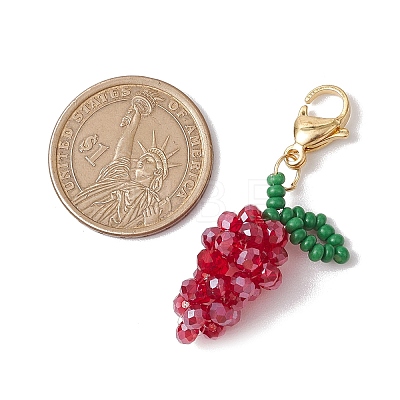 Glass Seed Beaded Grape Pendant Decoration HJEW-MZ00158-02-1