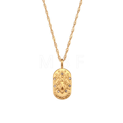 316L Surgical Stainless Steel Micro Pave Clear Cubic Zirconia Oval with Embossed Constellation Pendant Necklaces for Women Men WG0B2D7-04-1