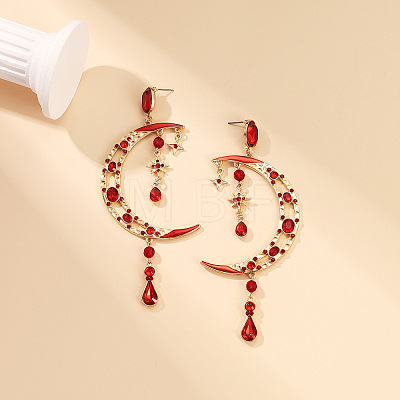 Moon Alloy Rhinestone Dangle Stud Earrings FS-WG6E315-01-1