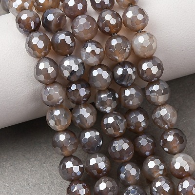 Electroplated Natural Agate Beads Strands G-B191-A07-6mm-12-1