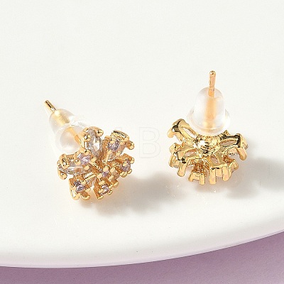 Snowflake Brass Micro Pave Cubic Zirconia Stud Earrings EJEW-Z152-02G-02-1
