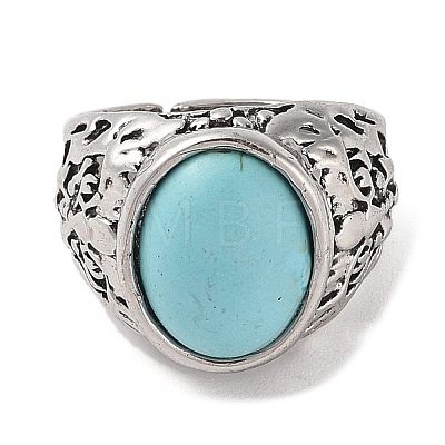 Oval Synthetic Turquoise Cuff Rings RJEW-B107-12AS-01-1