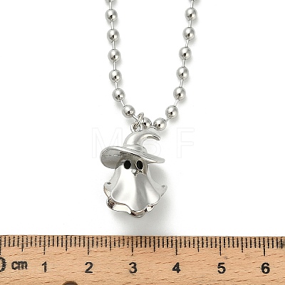 Brass Black Enamel Halloween Ghost Pendant Necklaces NJEW-B135-01A-P-1