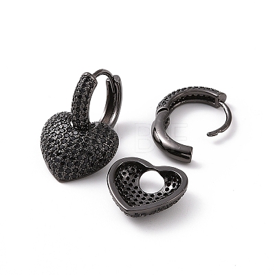 Cubic Zirconia Heart Dangle Hoop Earrings EJEW-P206-08B-1