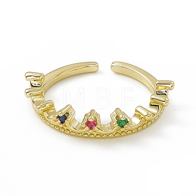 Colorful Cubic Zirconia Crown Open Cuff Ring RJEW-F129-04G-1