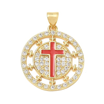 Religion Cross Brass Micro Pave Clear Cubic Zirconia Pendants CU-CBA83A6-03A-G-1