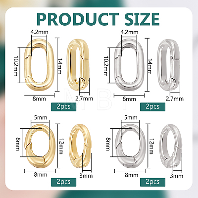 BENECREAT 8Pcs 4 Styles Brass Spring Gate Rings KK-BC0013-66-1