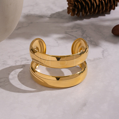 European Style 304 Stainless Steel Double Layers Open Cuff Bangles for Women EH8153-1