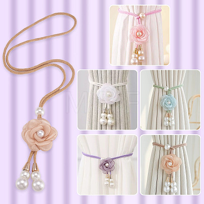 Cloth Flower & Plastic Pearl & Cotton Cord Curtain Tiebacks AJEW-TAC0038-38B-1