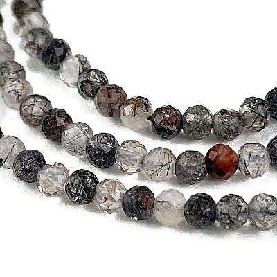 Natural Black Rutilated Quartz Beads Strands G-H003-B05-02-1
