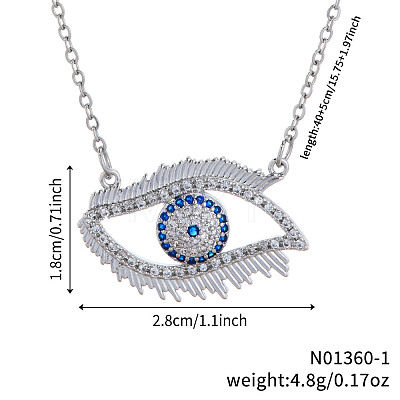 Brass Crystal Rhinestone Hollow Blue Lucky Evil Eye Pendant Necklaces for Everyday Wear QE7385-1-1