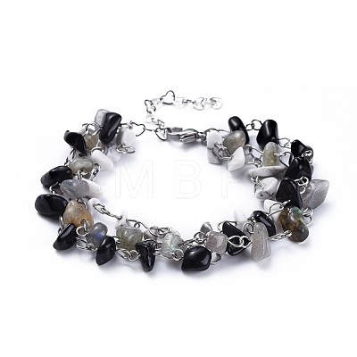 Chip Natural & Synthetic Mixed Stone Multi-strand Bracelets BJEW-JB04393-03-1