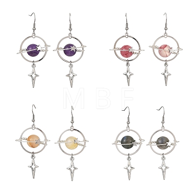 4 Pairs 4 Styles Natural Gemstone & Alloy Pendant Dangle Earrings EJEW-TA00818-1