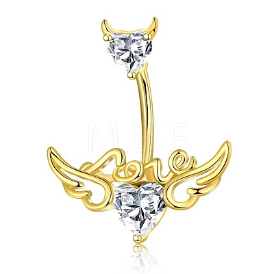 304 Stainless Steel Pave Cubic Zirconia Curved Barbell Belly Rings FS-WG6D7D2-08-1