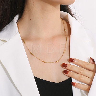 304 Stainless Steel Round Beaded Link Chain Necklaces for Women NJEW-D058-02G-1